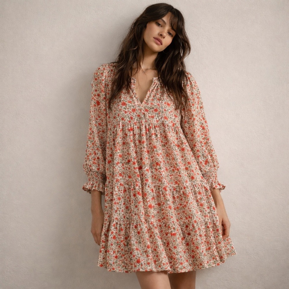 Pomander Place Poppy Red Floral Pullover Mini Dress XS